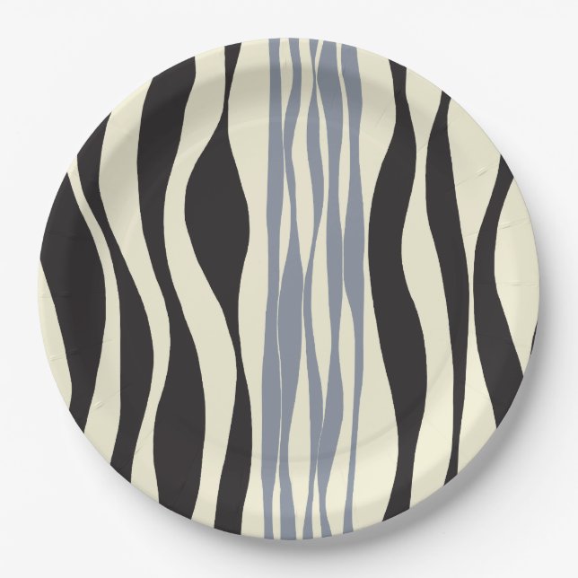 Ebb und Fluss in Schwarz, Grau und Creme Pappteller (Vorderseite)