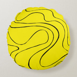 Ebbe und Flut 2 in Schwarz und Gelb Rundes Kissen