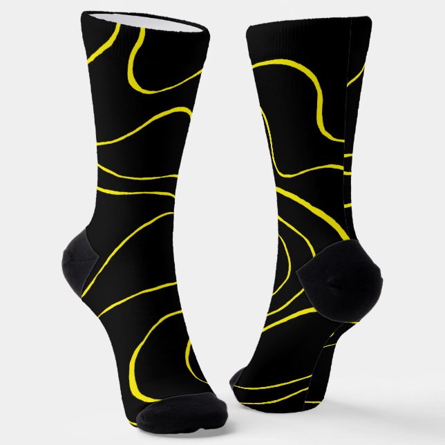 Ebbe und Flut 2 in Schwarz und Gelb Socken (Gewinkelt)
