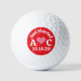 Eben erst verheiratet Monogramm Rosa Herz & Roter Golfball