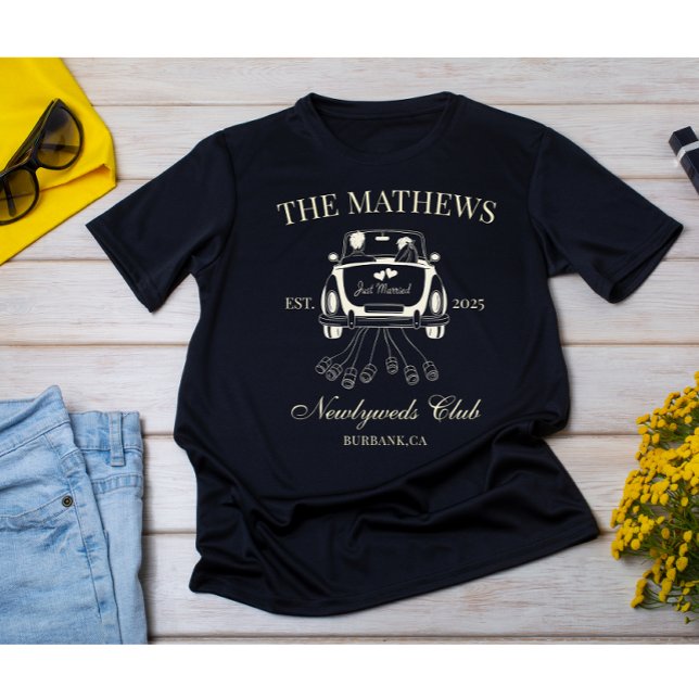 Eben Verheiratet Benutzerdefiniertes Hochzeitspaar Tri-Blend Shirt (Modern just married wedding couple custom name date t-shirt )