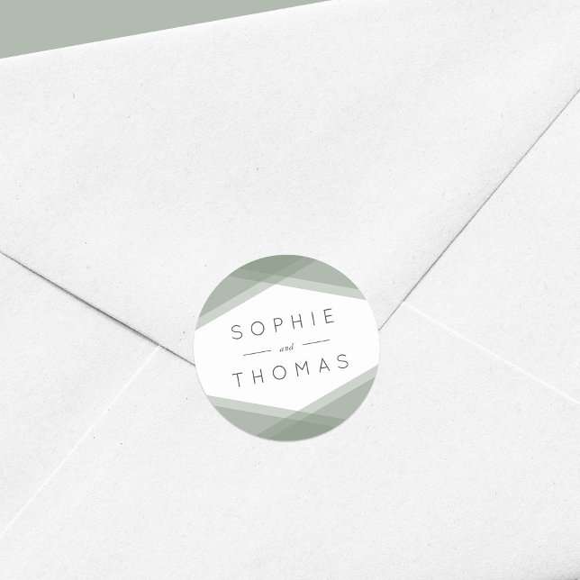 Ebene Grüne Layered Geometric Wedding Runder Aufkleber (Von Creator hochgeladen)