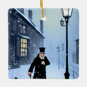 Ebenezer Scrooge Snowy Viktorianisch Street Keramikornament