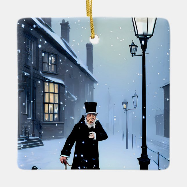 Ebenezer Scrooge Snowy Viktorianisch Street Keramikornament (Vorderseite)