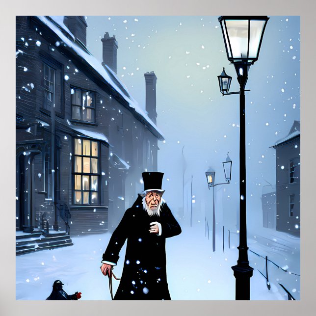 Ebenezer Scrooge Snowy Viktorianisch Street Poster (Vorne)