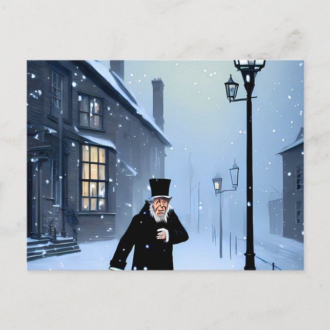 Ebenezer Scrooge Snowy Viktorianisch Street Postkarte (Vorderseite)