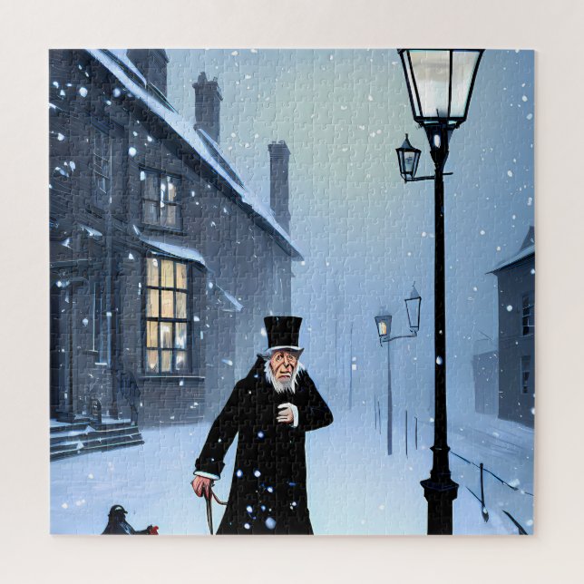 Ebenezer Scrooge Snowy Viktorianisch Street Puzzle (Vertikal)