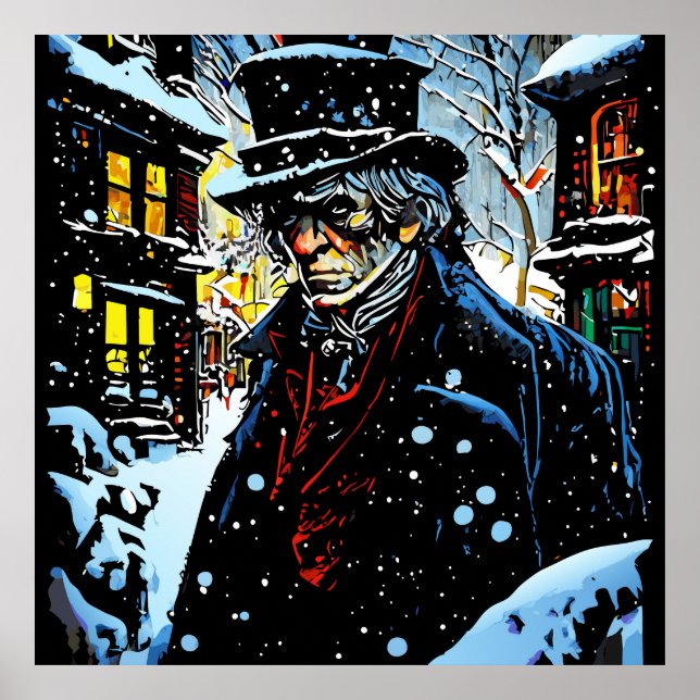 Ebenezer Scrooge Viktorianische Weihnachtswintersz Poster (Vorne)