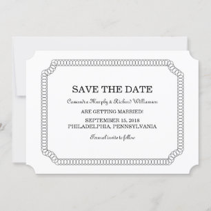 Ebenholz umrandetes Ticket Save-the-Date Einladung
