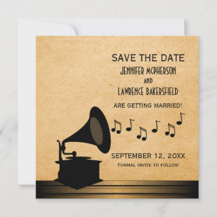 Ebenholz Vintage-Grammophon Save-the-Date-Einladun Save The Date