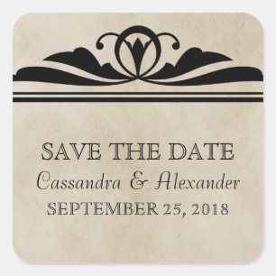 Ebenholzfarbene Elegant Deco Save-the-Date-Aufkleb Quadratischer Aufkleber