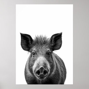 Eber Schwein Wald Moderne Porträt schwarz weiß Poster