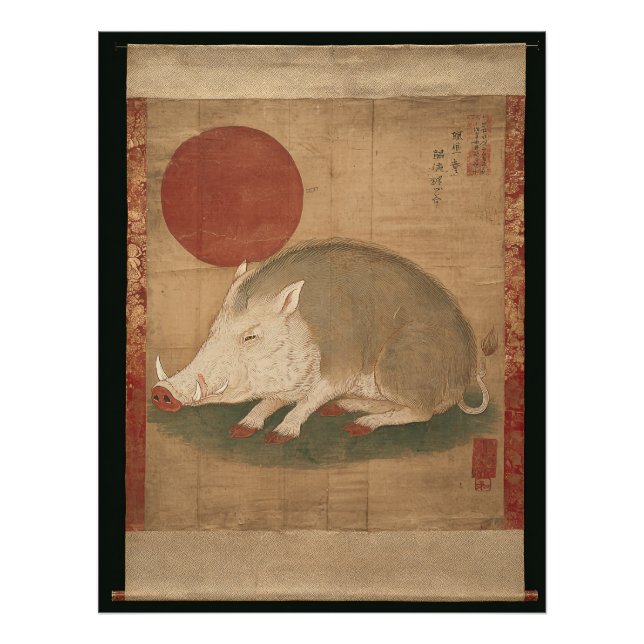 Eber-Zodiaczeichen Edo-Zeit Gemälde Japan Fotodruck (Vorne)