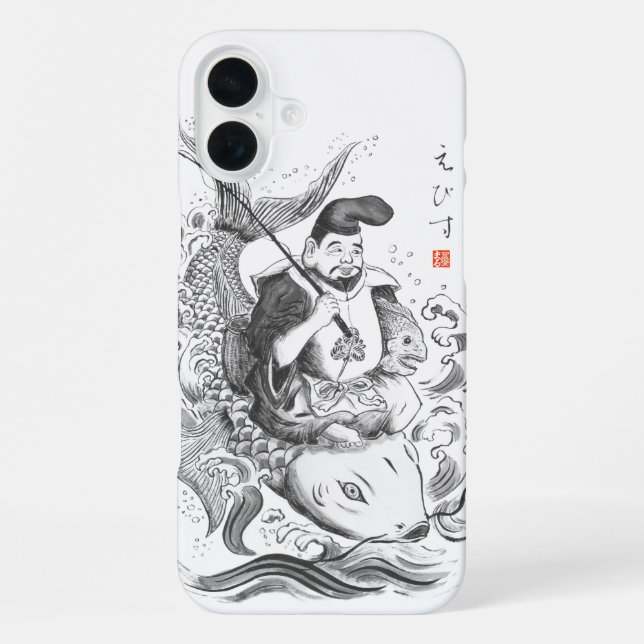 Ebisu - Gott des Fischfangs und Handels (Tuschemal iPhone Hülle (Rückseite)