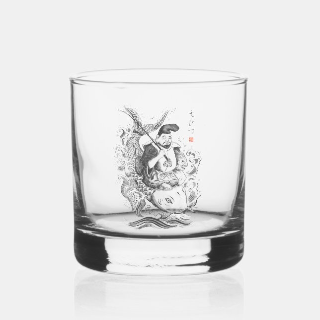 Ebisu - Gott des Fischfangs und Handels (Tuschemal Whiskyglas (Vorderseite)