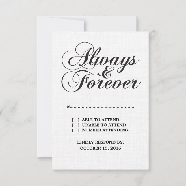 Ebony Always & Forever Wedding RSVP Card (Vorderseite)
