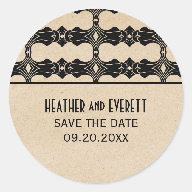 Ebony Art Deco Border Save the Date Stickers (Vorderseite)