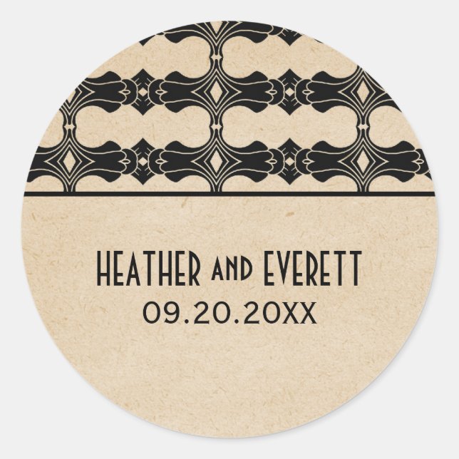 Ebony Art Deco Border Wedding Stickers (Vorderseite)