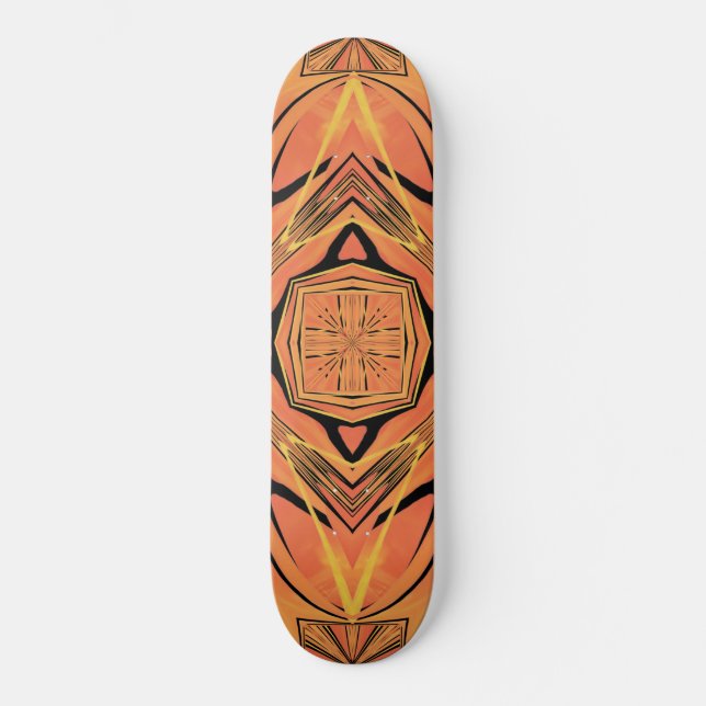 Ebony Black and Citrus Orange Tropical Art Design Skateboard (Vorderseite)