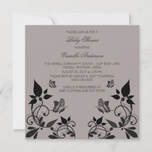 Ebony Butterfly Floral Baby Dusche laden ein Einladung