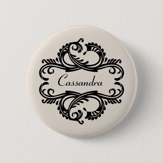 Ebony Chic Damask Button (Vorderseite)