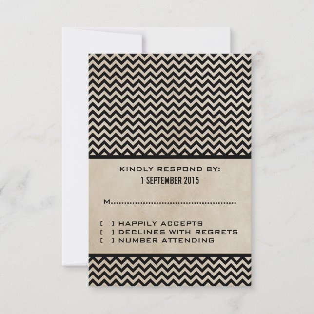 Ebony Chic Zickzack Response Card RSVP Karte (Vorderseite)