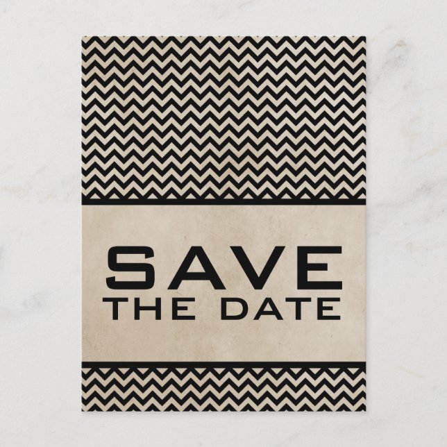 Ebony Chic Zickzack Save the Date Postkarte (Vorderseite)