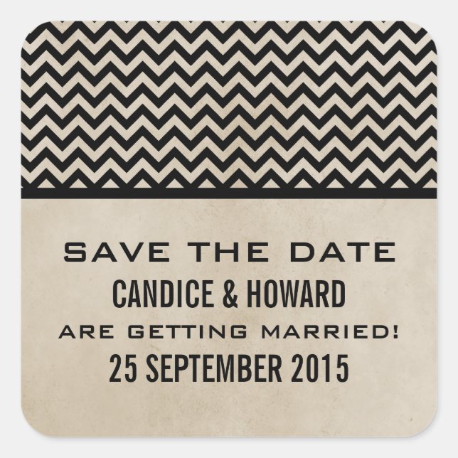 Ebony Chic Zickzack Save the Date Stickers (Vorderseite)