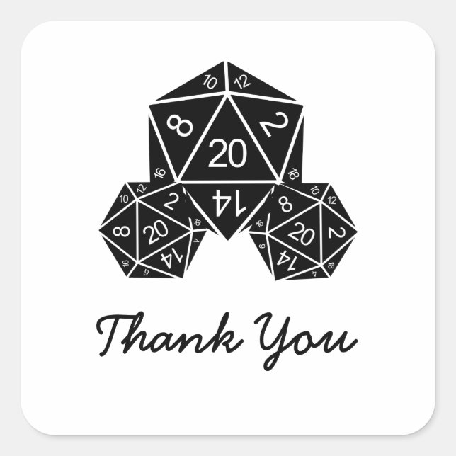 Ebony D20 Dice Danke Stickers (Vorderseite)