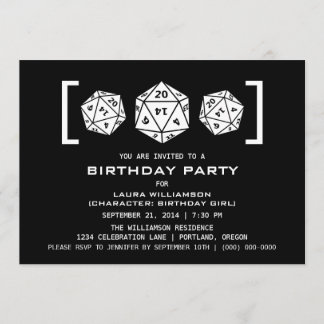Ebony D20 Dice Gamer Geburtstagsparty Einladung