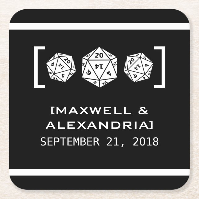 Ebony D20 Dice Gamer Paper-Untersetzer Rechteckiger Pappuntersetzer (Vorderseite)