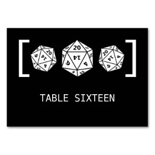 Ebony D20 Dice Gamer Wedding Table Card Tischnummer