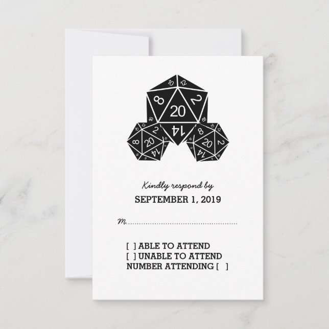 Ebony D20 Dice Response Card RSVP Karte (Vorderseite)