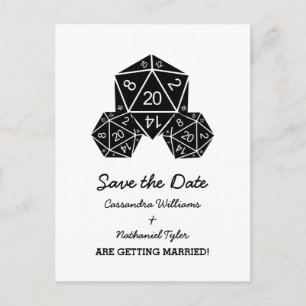 Ebony D20 Dice Save the Date Postkarte
