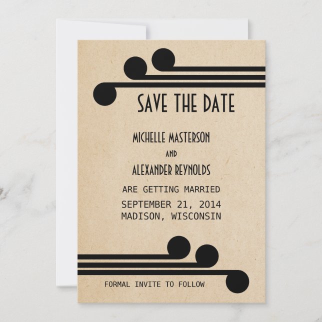 Ebony Deko Chic Save the Date einladen Einladung (Vorderseite)