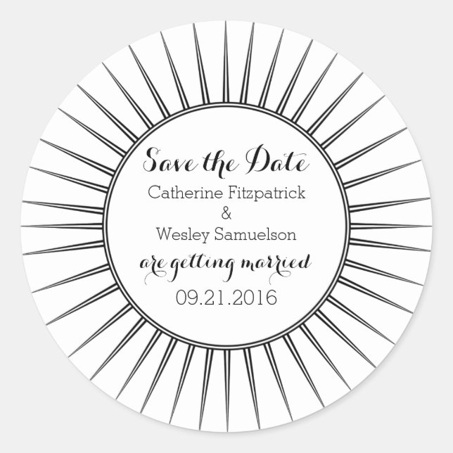 Ebony Deko Retro Save the Date Stickers (Vorderseite)