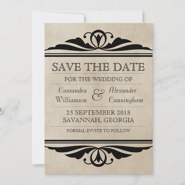 Ebony Elegant Deko Save the Date einladen (Vorderseite)