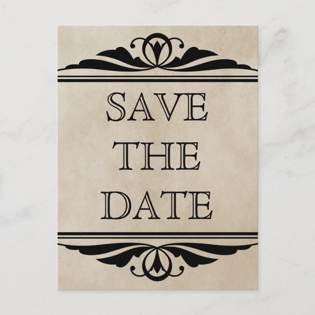 Ebony Elegant Deko Save the Date Postkarte (Vorderseite)