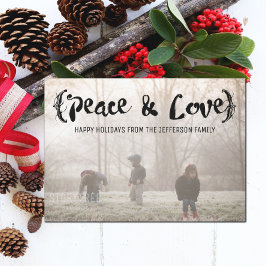 Ebony Elegante Sketched Peace & Liebe Holiday Foto Feiertagskarte