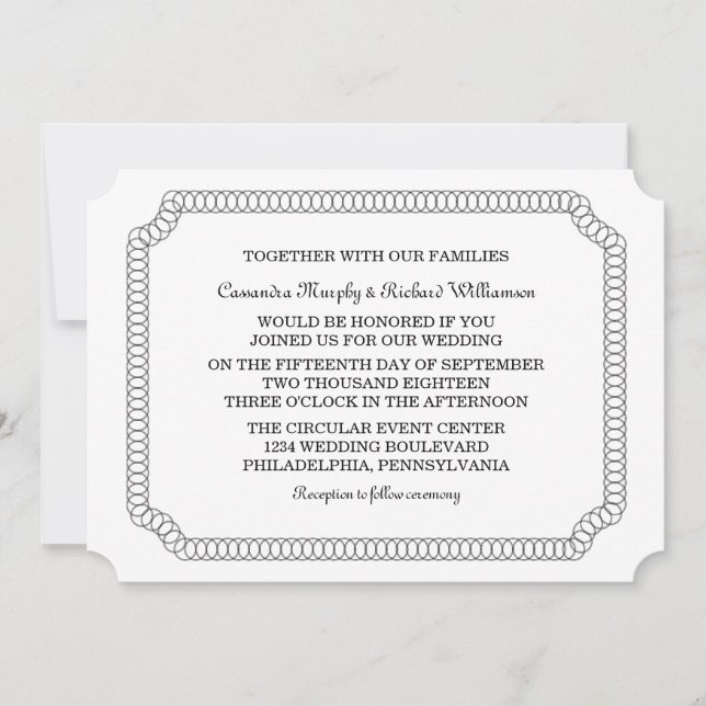 Ebony Encirclated Ticket Wedite Einladung (Vorderseite)