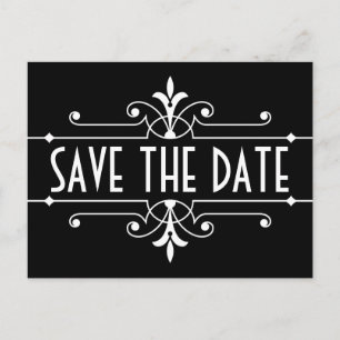 Ebony Extravagant Ornamental Save the Date Postkar Ankündigungspostkarte