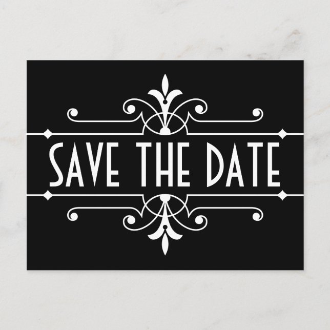 Ebony Extravagant Ornamental Save the Date Postkar Ankündigungspostkarte (Vorderseite)