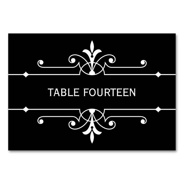 Ebony Extravagant Ornamental Wedding Table Card Tischnummer (Vorderseite)