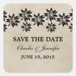 Ebony Floral Vintag Save the Date Stickers