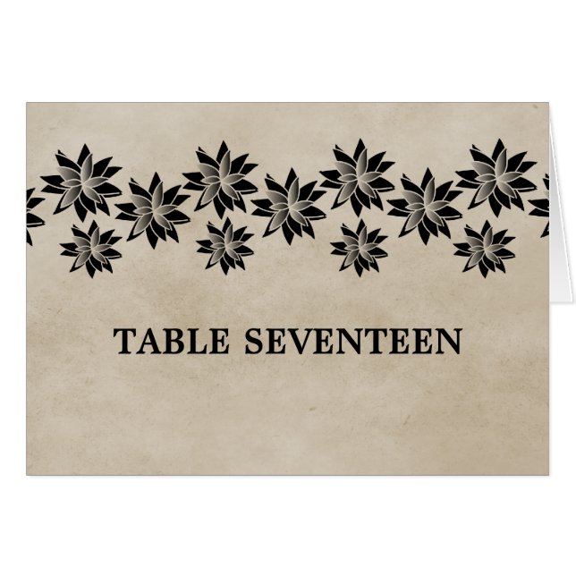 Ebony Floral Vintag Tischnummer Card (Vorderseite (Horizontal))