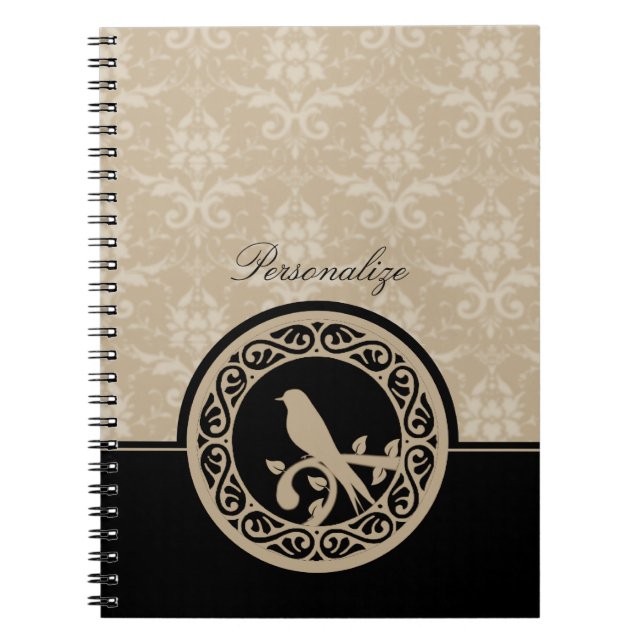 Ebony Lovebird Damask Notebook Notizblock (Vorderseite)