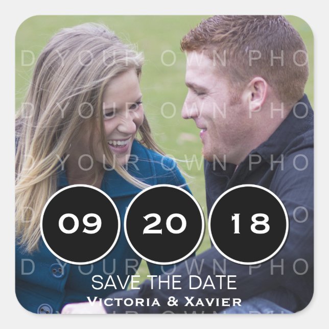 Ebony Modern Circles Foto Save the Date Stickers (Vorderseite)