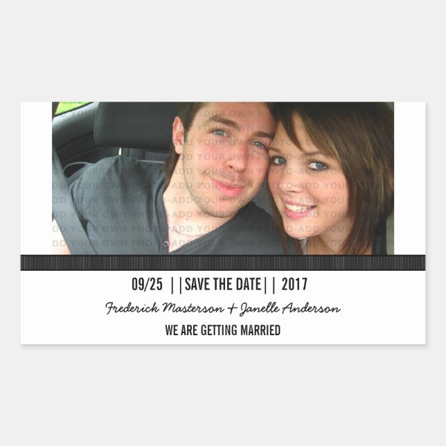 Ebony Modern Foto Save the Date Stickers (Vorderseite)