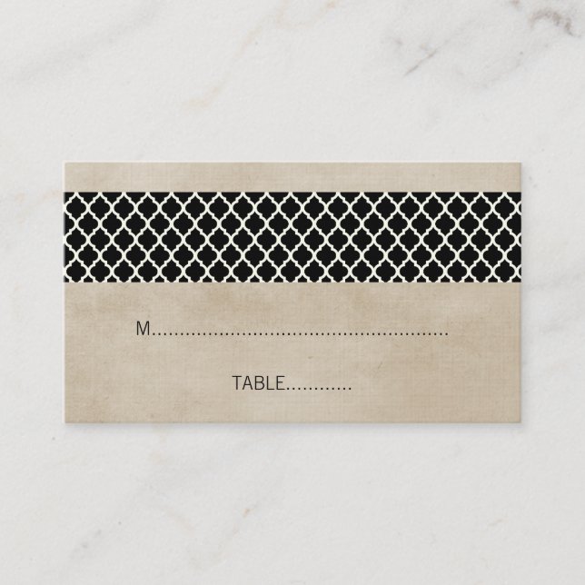 Ebony Rustic Quatrefoil Wedding Platzkarte (Vorderseite)