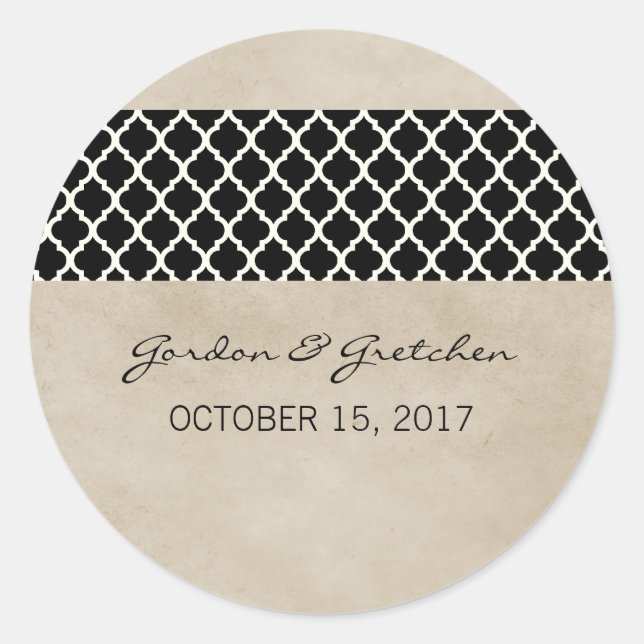 Ebony Rustic Quatrefoil Wedding Stickers (Vorderseite)